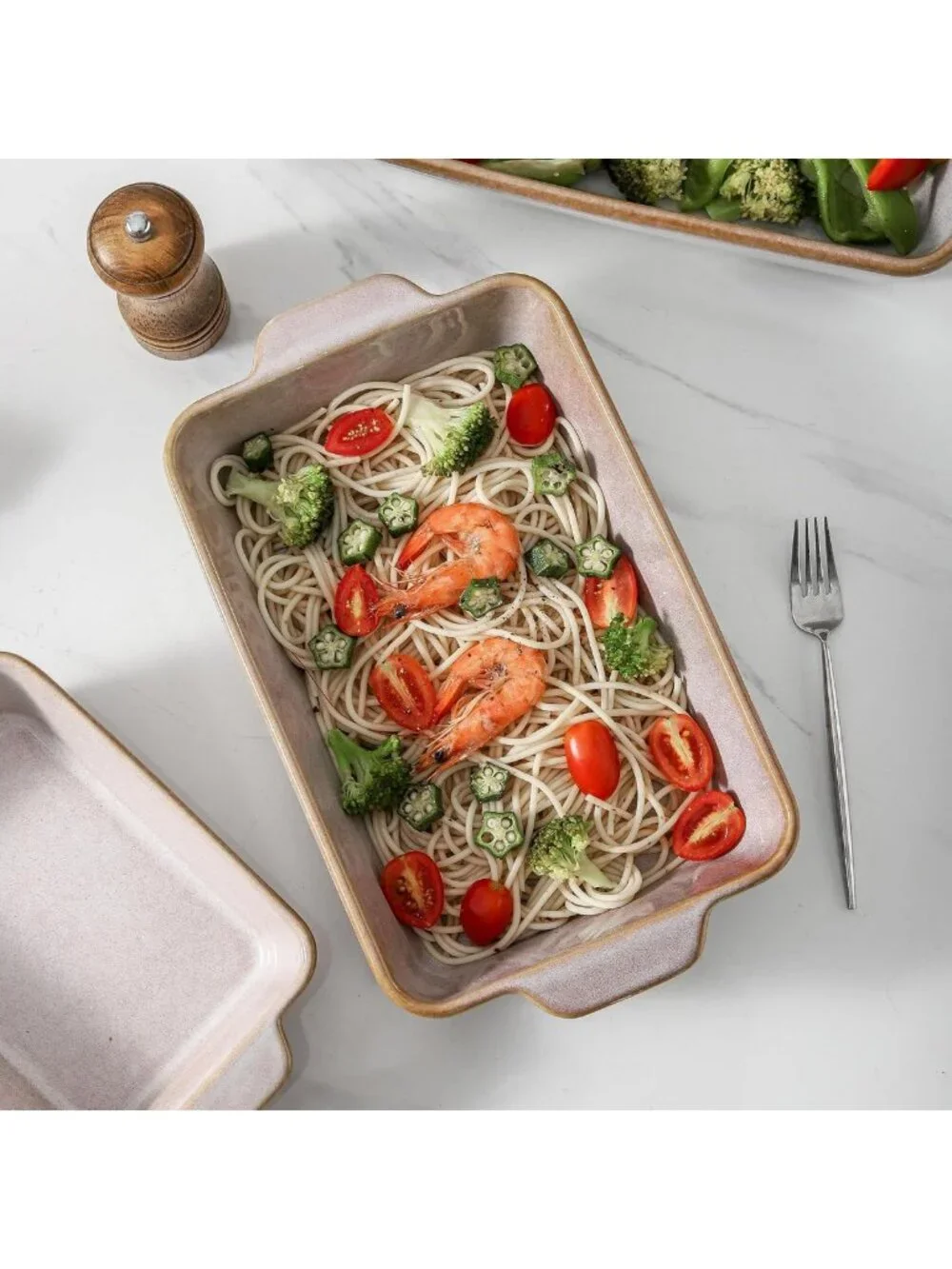 Large Ceramic Baking Dish Set of 3 - Deep Casserole & Lasagna Pans for Oven